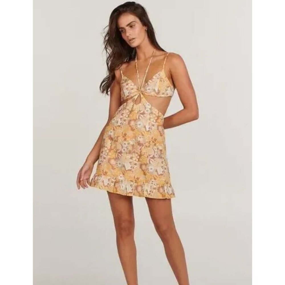 CHARLIE HOLIDAY Women Yellow Floral Mini Beach Dress 10